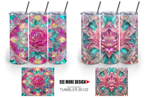 Tumbler Wrap Stained Glass Rose Flower Sublimation artnoy 