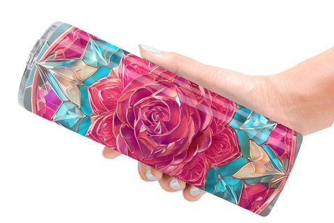 Tumbler Wrap Stained Glass Rose Flower Sublimation artnoy 
