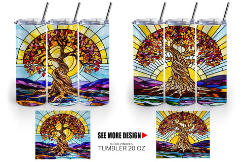 Tumbler Wrap Stained Glass Tree Sublimation artnoy 