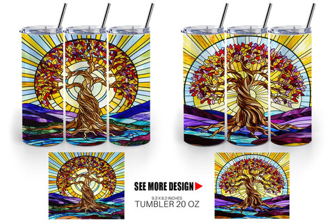 Tumbler Wrap Stained Glass Tree Sublimation artnoy 