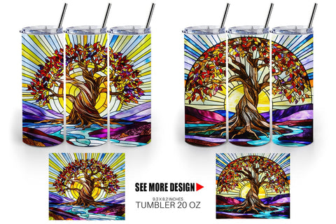 Tumbler Wrap Stained Glass Tree Sublimation artnoy 