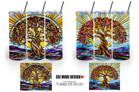 Tumbler Wrap Stained Glass Tree Sublimation artnoy 