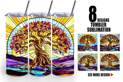 Tumbler Wrap Stained Glass Tree Sublimation artnoy 