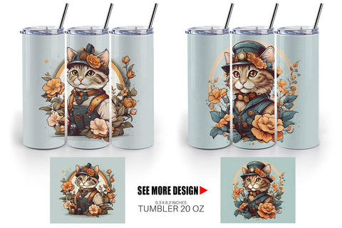 Tumbler Wrap Steampunk Cat Sublimation artnoy 