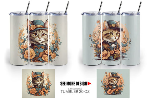 Tumbler Wrap Steampunk Cat Sublimation artnoy 