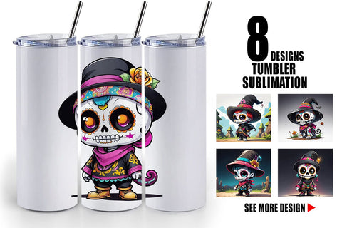 Tumbler Wrap Sugar Skull Halloween Sublimation artnoy 