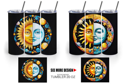 Tumbler Wrap Sun and Moon Surrealism Sublimation artnoy 