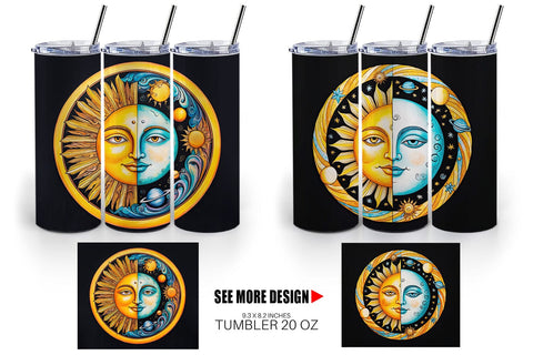 Tumbler Wrap Sun and Moon Surrealism Sublimation artnoy 