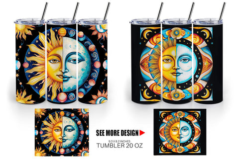 Tumbler Wrap Sun and Moon Surrealism Sublimation artnoy 