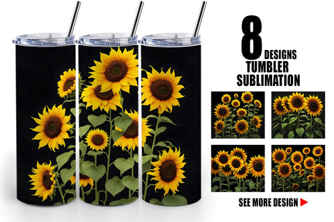 Tumbler Wrap Sunflowers Dark Sublimation artnoy 