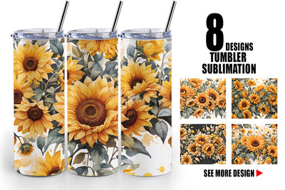 Tumbler Wrap Sunflowers Pattern Sublimation artnoy 