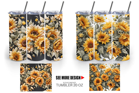 Tumbler Wrap Sunflowers Pattern Sublimation artnoy 