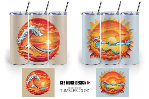 Tumbler Wrap Sunset Waves Beach Sublimation artnoy 