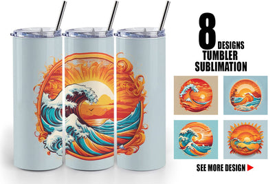 Tumbler Wrap Sunset Waves Beach Sublimation artnoy 