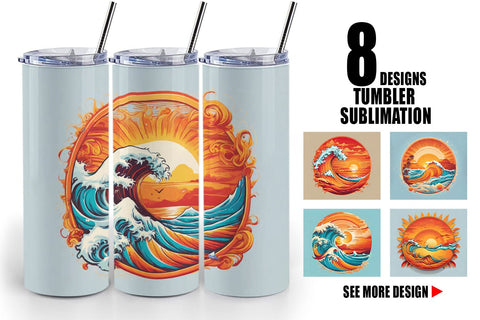 Tumbler Wrap Sunset Waves Beach Sublimation artnoy 