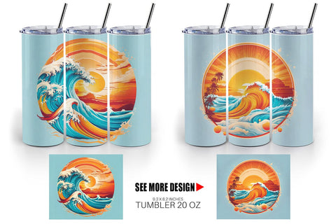Tumbler Wrap Sunset Waves Beach Sublimation artnoy 
