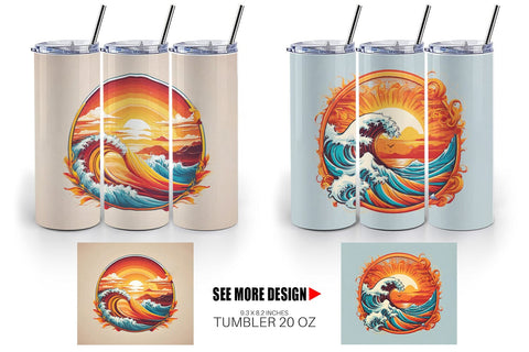 Tumbler Wrap Sunset Waves Beach Sublimation artnoy 