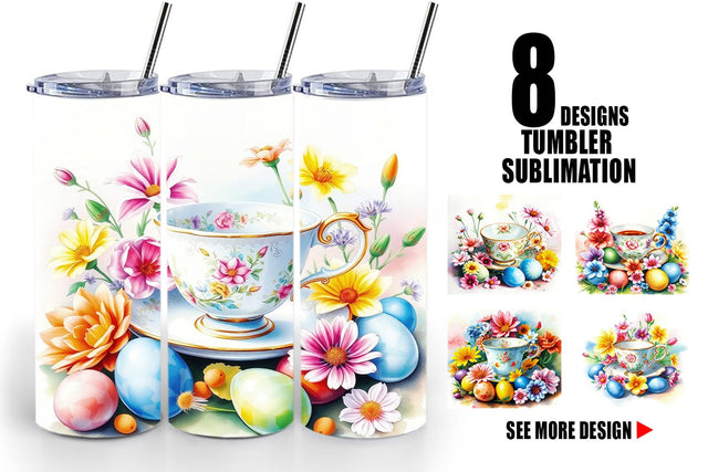 Tumbler Wrap Tea Cup Easter Eggs Sublimation artnoy 