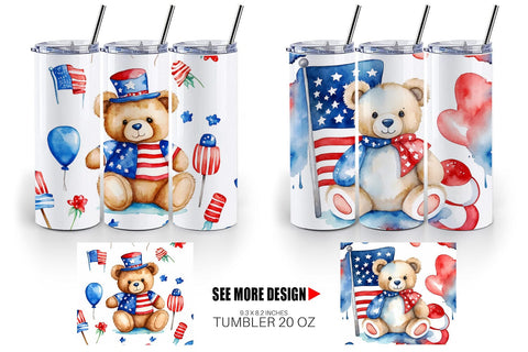 Tumbler Wrap Teddy Bear 4th of July Sublimation artnoy 