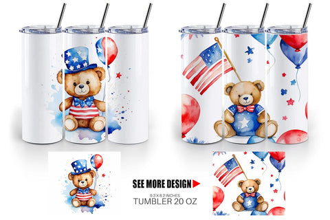 Tumbler Wrap Teddy Bear 4th of July Sublimation artnoy 