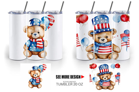 Tumbler Wrap Teddy Bear 4th of July Sublimation artnoy 