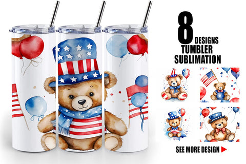 Tumbler Wrap Teddy Bear 4th of July Sublimation artnoy 