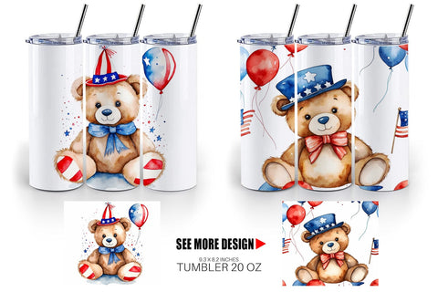 Tumbler Wrap Teddy Bear 4th of July Sublimation artnoy 