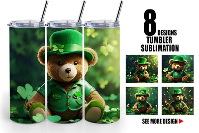 Tumbler Wrap Teddy Bear Patrick's Day Sublimation artnoy 