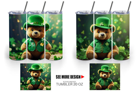 Tumbler Wrap Teddy Bear Patrick's Day Sublimation artnoy 