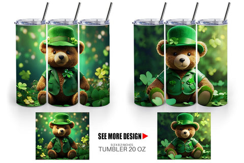 Tumbler Wrap Teddy Bear Patrick's Day Sublimation artnoy 