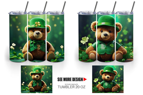 Tumbler Wrap Teddy Bear Patrick's Day Sublimation artnoy 