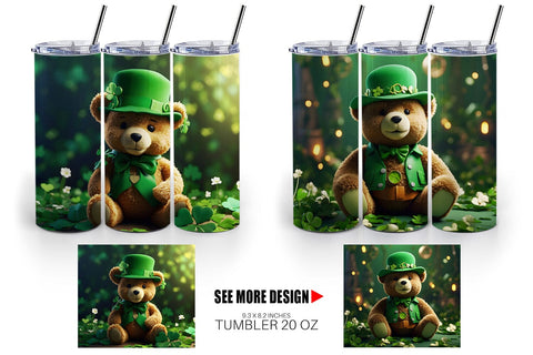 Tumbler Wrap Teddy Bear Patrick's Day Sublimation artnoy 