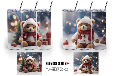 Tumbler Wrap Tedy Bear Christmas Sublimation artnoy 