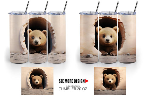 Tumbler Wrap Tedy bear Peeks from Wall Sublimation artnoy 