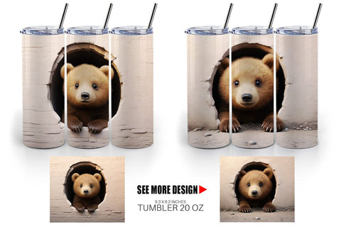 Tumbler Wrap Tedy bear Peeks from Wall Sublimation artnoy 