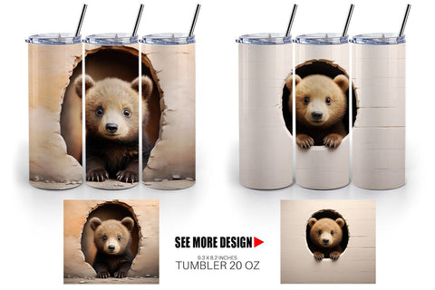Tumbler Wrap Tedy bear Peeks from Wall Sublimation artnoy 