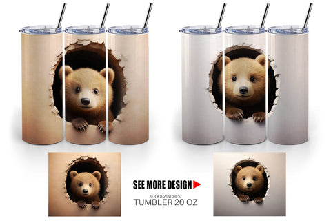 Tumbler Wrap Tedy bear Peeks from Wall Sublimation artnoy 