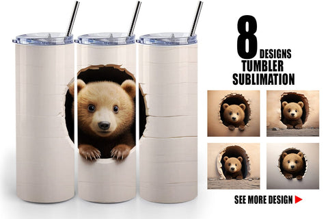 Tumbler Wrap Tedy bear Peeks from Wall Sublimation artnoy 