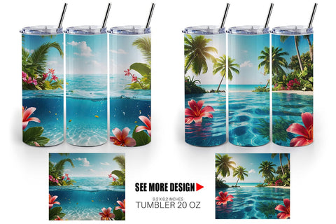 Tumbler Wrap Tropical Beach Sublimation artnoy 