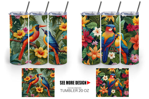 Tumbler Wrap Tropical Birds Perched Sublimation artnoy 