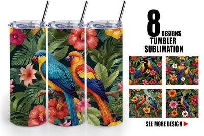 Tumbler Wrap Tropical Birds Perched Sublimation artnoy 