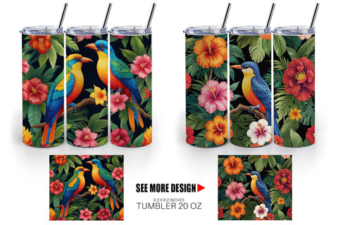 Tumbler Wrap Tropical Birds Perched Sublimation artnoy 