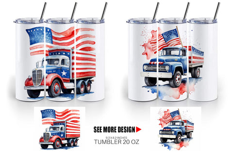 Tumbler Wrap Truck 4th of July Sublimation artnoy 