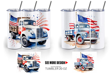 Tumbler Wrap Truck 4th of July Sublimation artnoy 