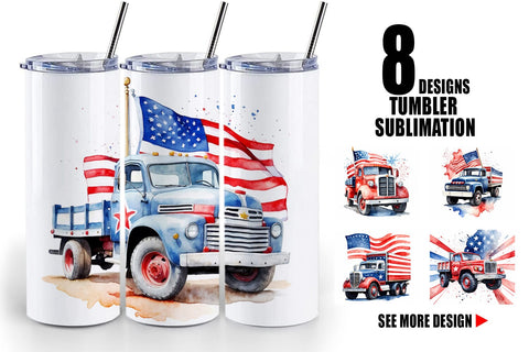 Tumbler Wrap Truck 4th of July Sublimation artnoy 