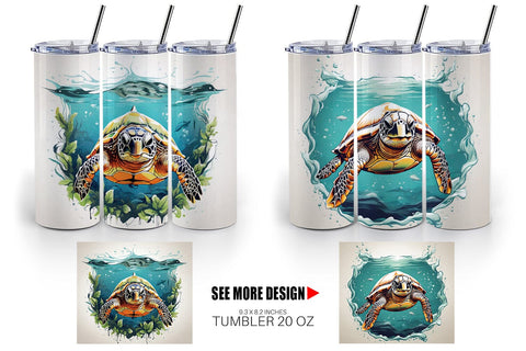 Tumbler Wrap Turtle Swimming Sublimation artnoy 