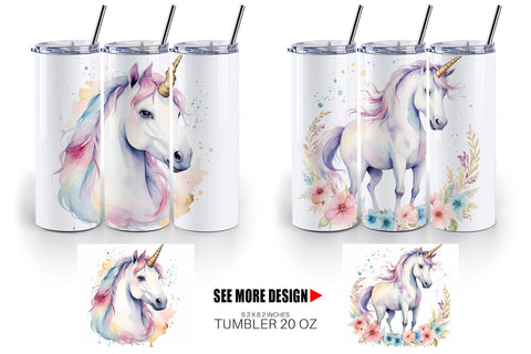 Tumbler Wrap Unicorns Watercolor Sublimation artnoy 