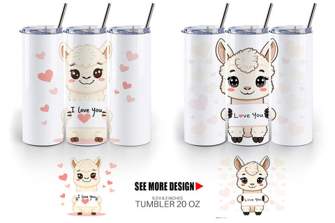 Tumbler Wrap Valentine Alpaca Cartoon Sublimation artnoy 