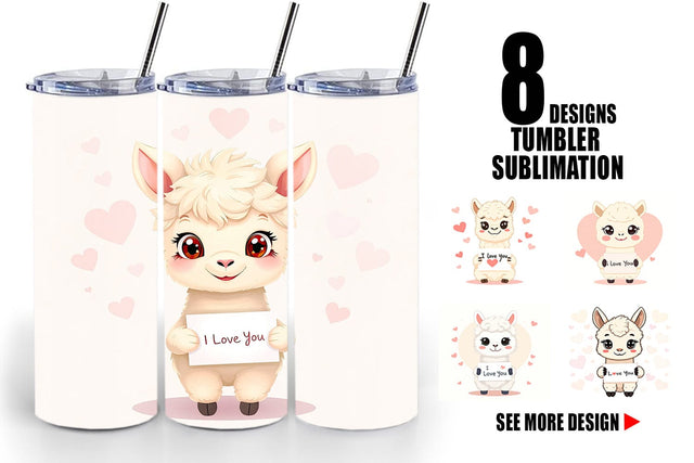 Tumbler Wrap Valentine Alpaca Cartoon Sublimation artnoy 