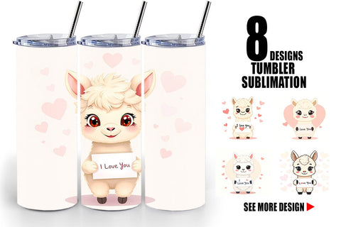 Tumbler Wrap Valentine Alpaca Cartoon Sublimation artnoy 